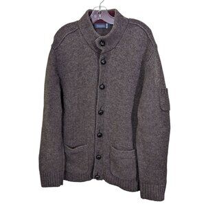 Fisherman Out Of Ireland Mens Lambswool Wool Cardigan Sweater Size XL Dark Brown